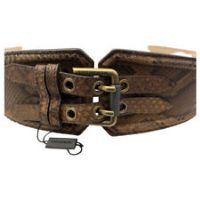 Burberry Brown Python & Leather Wide Double Buckle Waist Belt - 90/36 Boxed - L Regular