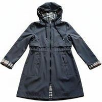 Black Women's Hooded Plaid Mid Length Trench Coat!