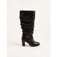 'Belle' Buckle Slouch Leather Boots