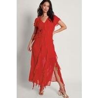 Monsoon Women's Renata Ruffle Maxi Dress Blue in Red | Size: 10