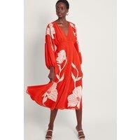 Monsoon Women's Talia Floral Applique Midi Tea Dress Orange | Size: 8