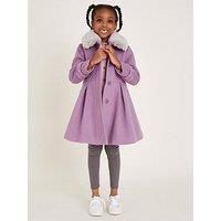 Monsoon Girls Faux Fur Collar Trim Coat - Purple