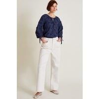 Monsoon Women's Ivy Floral Embroidered Blouse in Blue | Size: Small