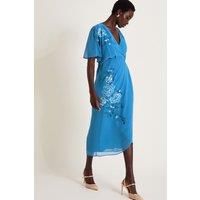 Lyla Floral Embellished Midi Dress Blue