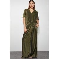 Shay Rib Velour Wide Leg Trousers Green