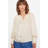 Monsoon Women's Daisy Frill Collar Satin Blouse Ivory | Size: Medium