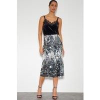 Sia Sequin Midi Skirt Silver