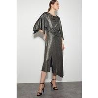 Mila Drape Metallic Jersey Midi Dress Gold