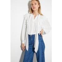Cassie Broderie Frill Tie-Neck Blouse Ivory