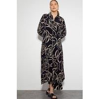 Mary Monochrome Floral Midi Shirt Dress Black