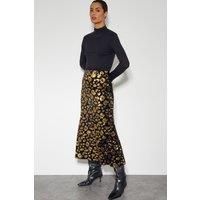 Arwen Sequin Leopard Velvet Midi Skirt Black