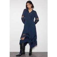 Florence Lace Insert Pleated Midi Dress Blue