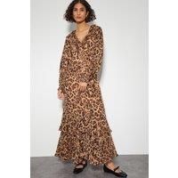 Rowena Leopard Print Ruffle Dress Brown