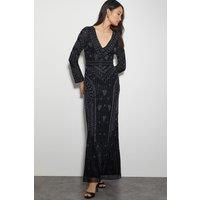 Lorelai Beaded Long Sleeve Maxi Dress Black