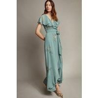 Monsoon Women's Ausha Floral Embellished Maxi Wrap Dress Green | Size: 10