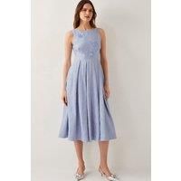 Fallon Hand-Beaded Jacquard Midi Dress Blue