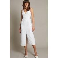 Frida Hand-Beaded Jacquard Pencil Wedding Dress Ivory