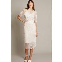 Rosa Embroidered Floral Pencil Bridal Skirt Ivory
