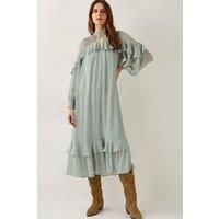 Debbie Polka Dot Ruffle Maxi Dress Green