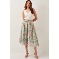 Agnes Floral Print Midi Skirt Green