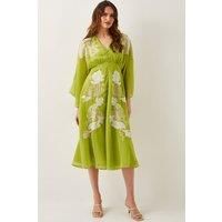 Tilly Floral Embroidered Midi Dress Green