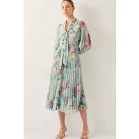 Agnes Floral Pleated Midi Dress Green
