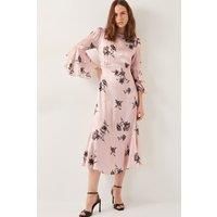 Monsoon Women's Pelia Floral Satin Ruffle Midi Dress Pink | Size: 10