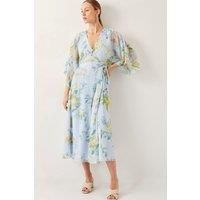 Monsoon Women's Rowan Floral Wrap Midi Dress Blue | Size: 8