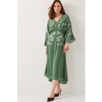 Hannah Embroidered Tea Dress Green