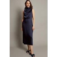 Livia Satin Cowl Halter Midi Dress Blue