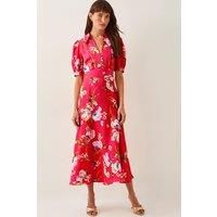 Meredith Floral Midi Shirt Dress Red