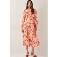 Monsoon Women's Vanna Frill Floral Print Midi Dress Ivory | Size: 8