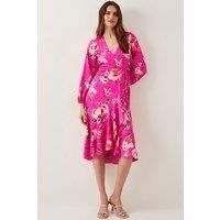 Meredith Floral Midi Wrap Dress Pink