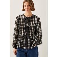 Monsoon Women's Violet Bow Check Blouse Black | Size: XL