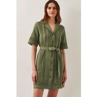 Amelia Embroidered Mini Shirt Dress Green