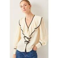 Monsoon Women's Lennox V-Neck Ruffle Blouse Ivory | Size: 8