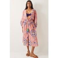 Mabel Shell Print Cotton Kaftan Dress Orange