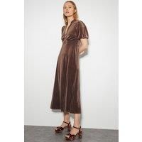Veronique Velvet Bow Midi Dress Brown