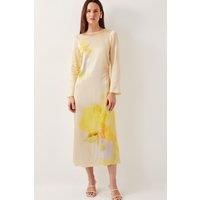 Monsoon Women's Camile Floral Satin Midi Dress Yellow | Size: 22