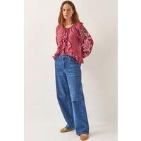 Monsoon Women's Natalia Embroidered Ruffle Blouse Pink | Size: Medium