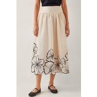 Bridget Embroidered Midi Skirt Ivory