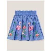 Monsoon Girls Chambray Flamingo Skirt - Blue
