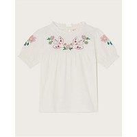 Monsoon Girls Dove Embroidered Short Sleeve Top - Light Cream