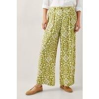 Trinny Hand-Screen Print Wide Leg Trousers Green