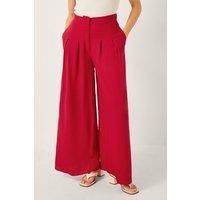 Diane Wide Leg Linen Blend Trousers Red