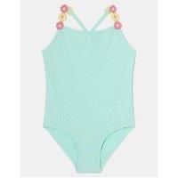 Accessorize Girls Textured Flower Swimsuit - Blue