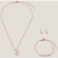 Monsoon Girls Bridesmaid Pearl Jewellery Set - Pink