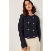 Monsoon Women's Skye Double-Breasted Waffle Knit Cardigan Blue | Size: Small