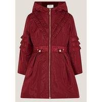 Monsoon Girls Lightweight Ruffle Trim Raincoat - Dark Red