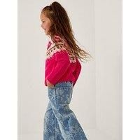 Monsoon Girls Rose Heatseal Knitted Jumper - Pink